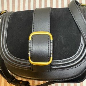 MANGO Elegant Black Leather Bag with Gold Accents